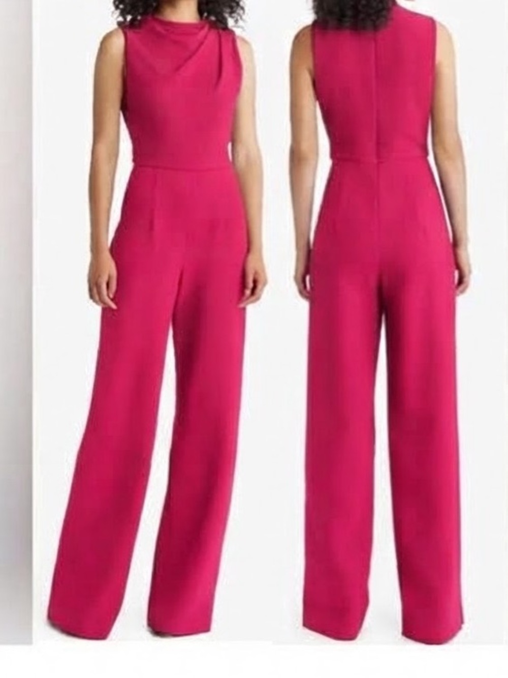 Black Halo Corinne Cowl Neck Wide-Leg Jumpsuit Hot Pink Size 14